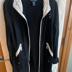 Boston Proper Black and White Long Yoga Hooded Jacket